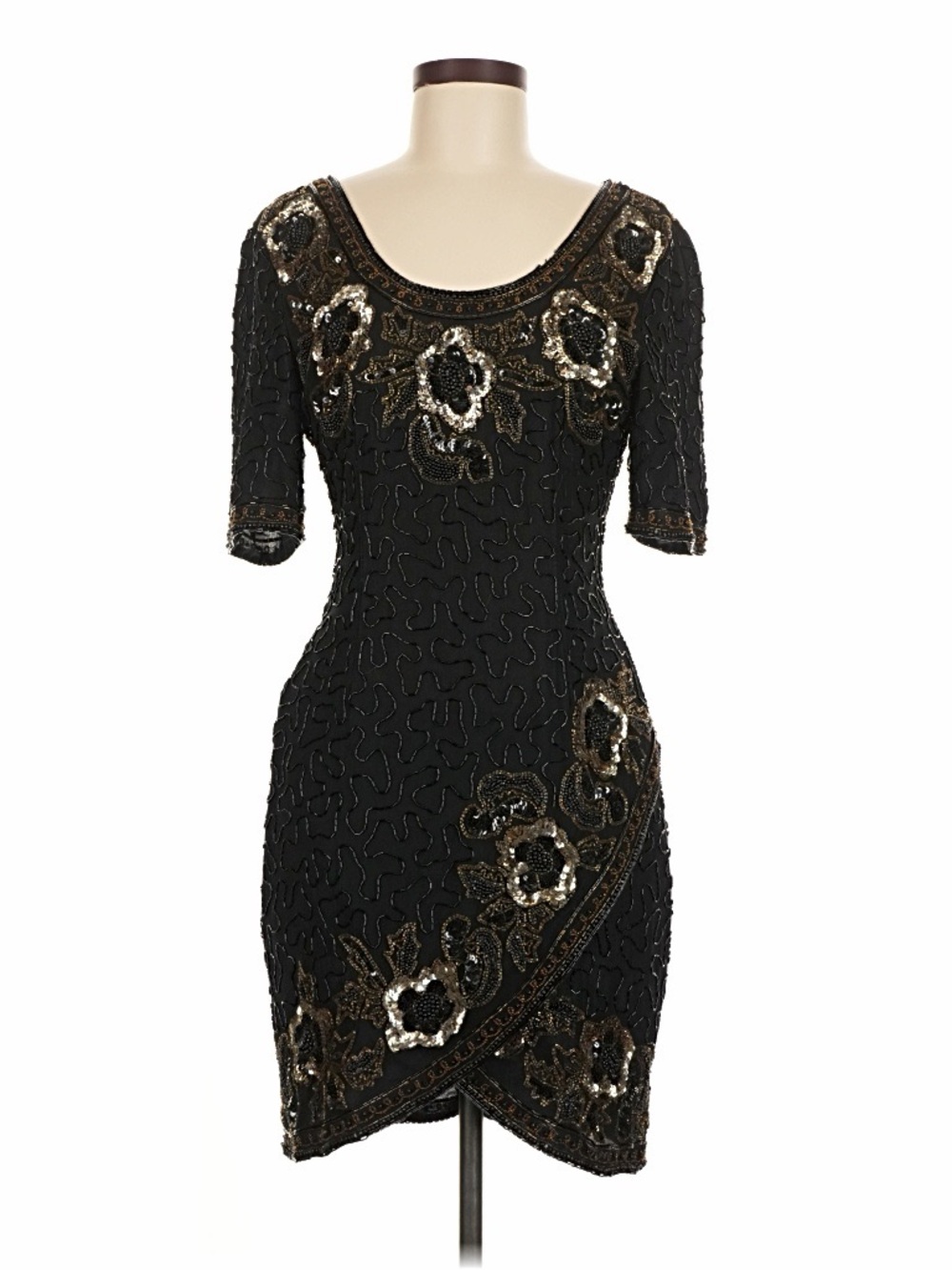 Embellished Black Cocktail Dress with Gold Accents